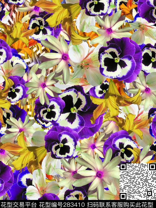 花卉多彩光感数码印花华亿平台下载（图片编号: 283410） - 瓦栏（Walan）