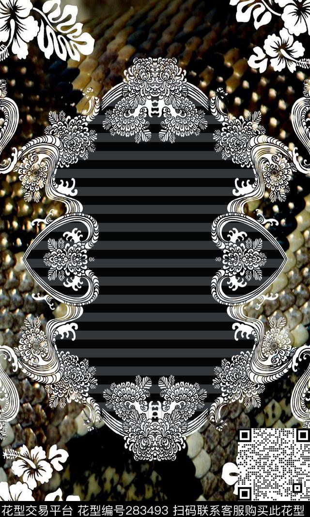 线条剪影复古数码印花华亿平台下载（图片编号: 283493） - 瓦栏（Walan）