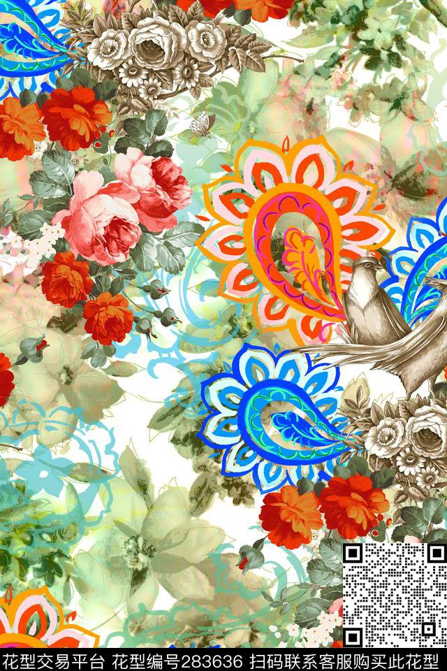 花鸟火腿纹佩斯利数码印花华亿平台下载（图片编号: 283636） - 瓦栏（Walan）