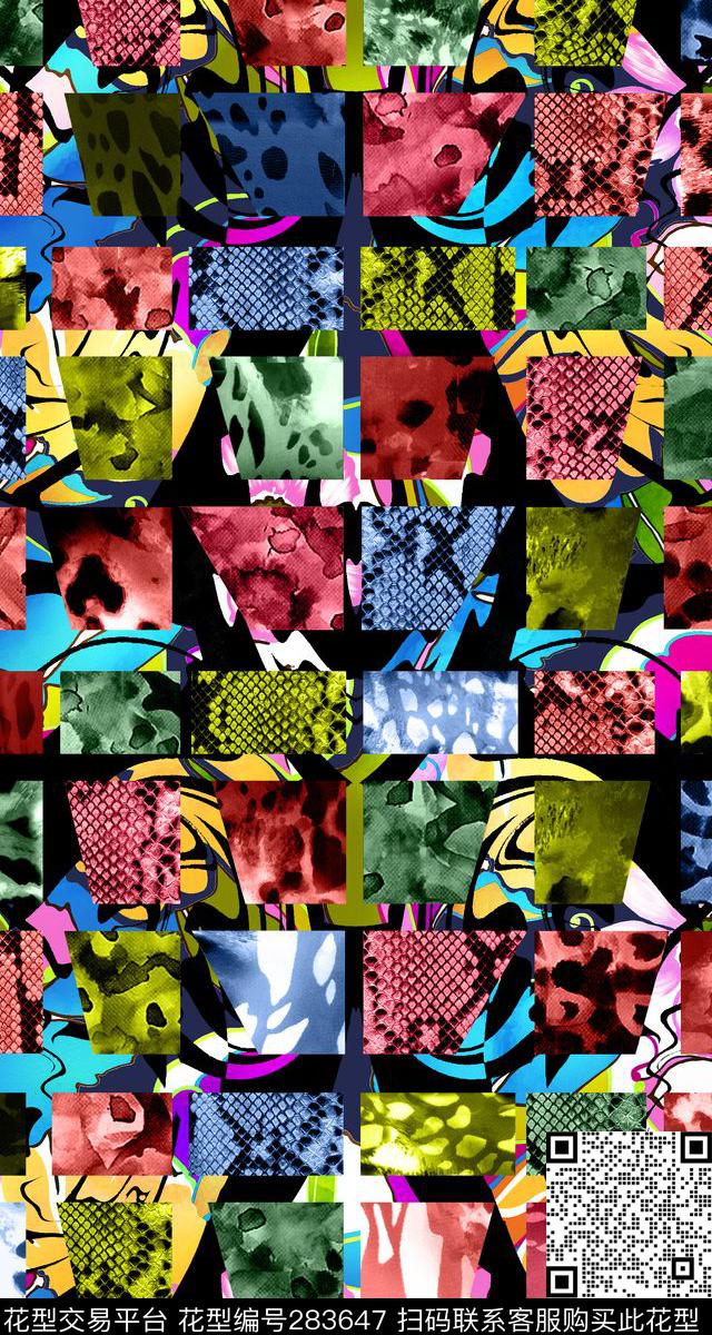 彩色几何拼贴数码印花华亿平台下载（图片编号: 283647） - 瓦栏（Walan）