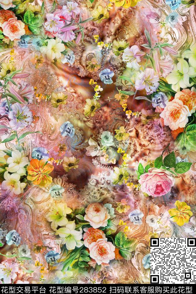 花卉淡雅柔美数码印花华亿平台下载（图片编号: 283852） - 瓦栏（Walan）