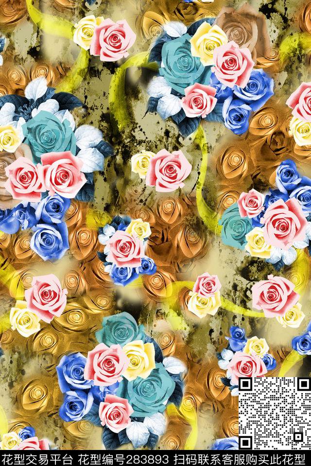 花卉小花炫彩数码印花华亿平台下载（图片编号: 283893） - 瓦栏（Walan）