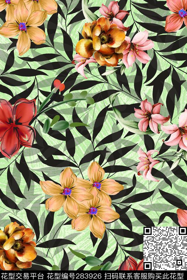 花卉富丽柔美数码印花华亿平台下载（图片编号: 283926） - 瓦栏（Walan）