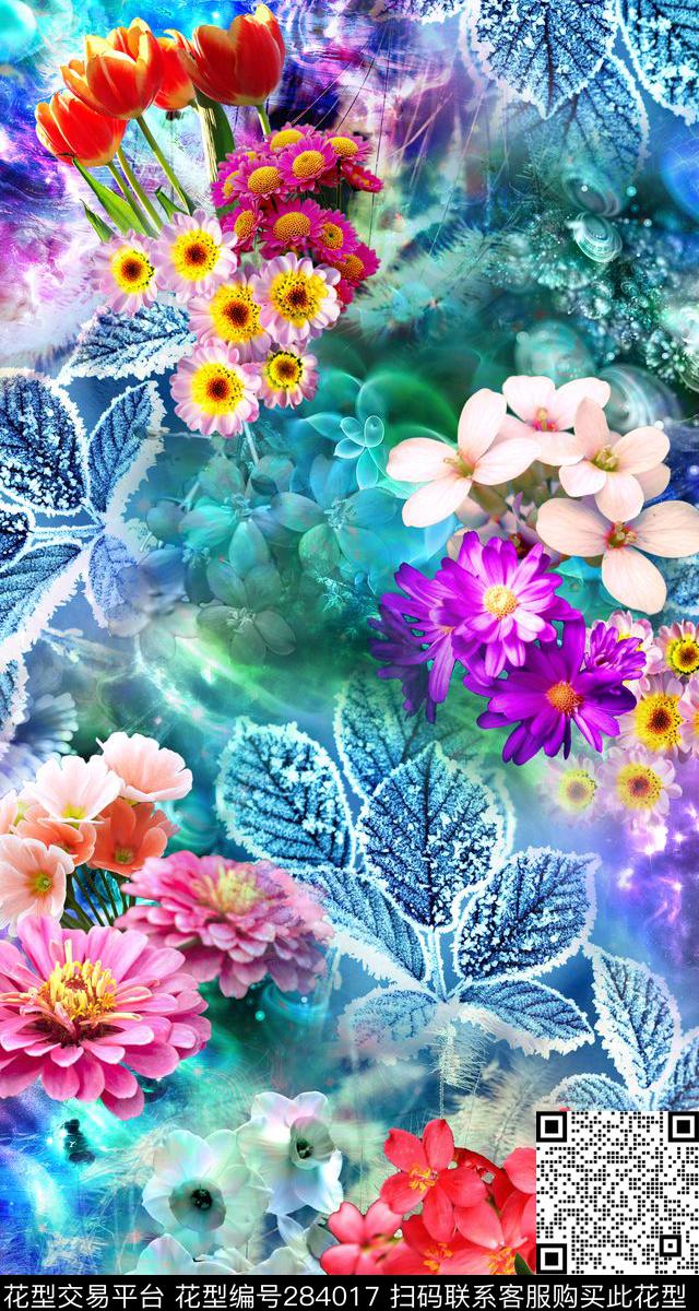 花卉缤纷梦幻数码印花华亿平台下载（图片编号: 284017） - 瓦栏（Walan）