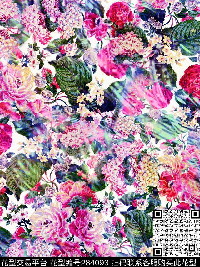 花卉多彩中国风数码印花华亿平台下载（图片编号: 284093） - 瓦栏（Walan）
