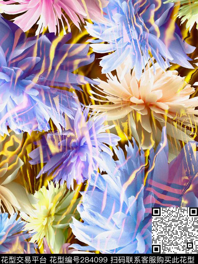 花卉大花多彩数码印花华亿平台下载（图片编号: 284099） - 瓦栏（Walan）