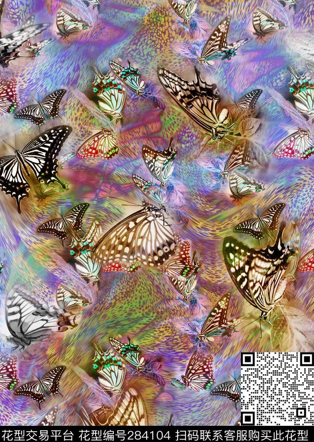 蝴蝶豹纹炫彩数码印花华亿平台下载（图片编号: 284104） - 瓦栏（Walan）