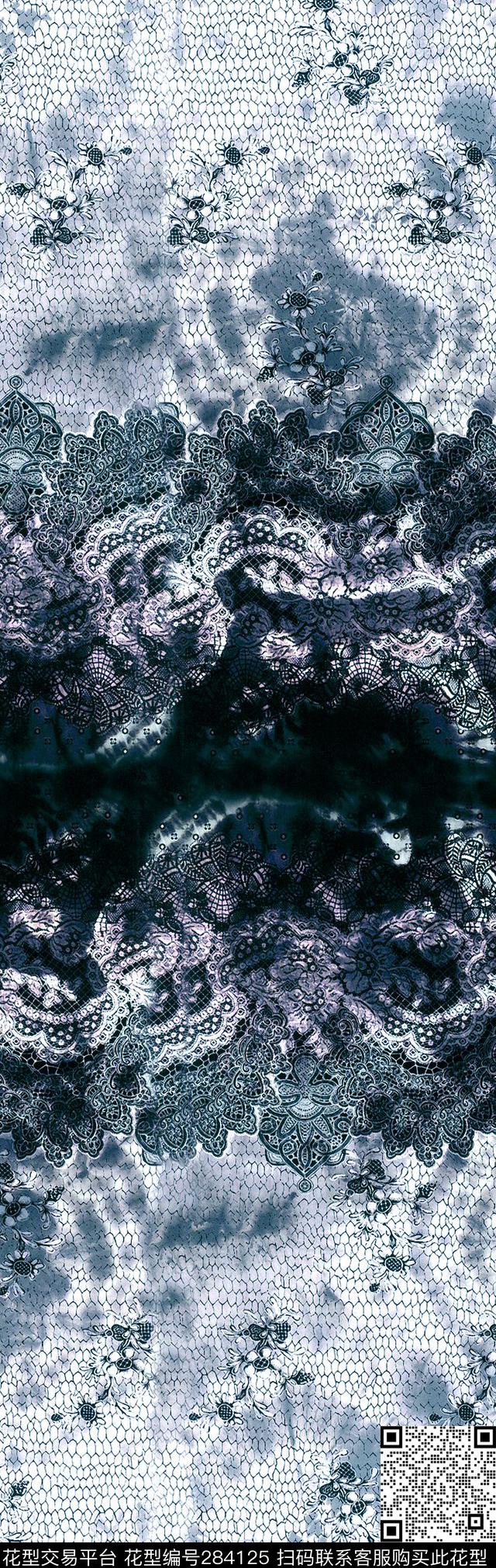 蕾丝花卉水墨数码印花华亿平台下载（图片编号: 284125） - 瓦栏（Walan）