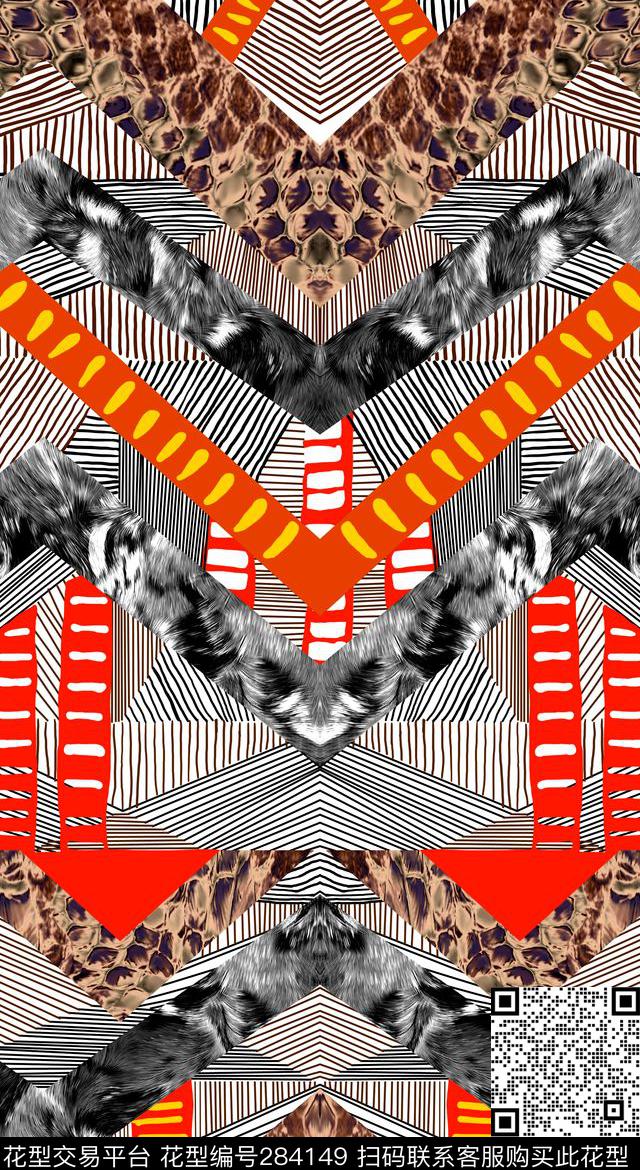 几何线条抽象豹纹数码印花华亿平台下载（图片编号: 284149） - 瓦栏（Walan）