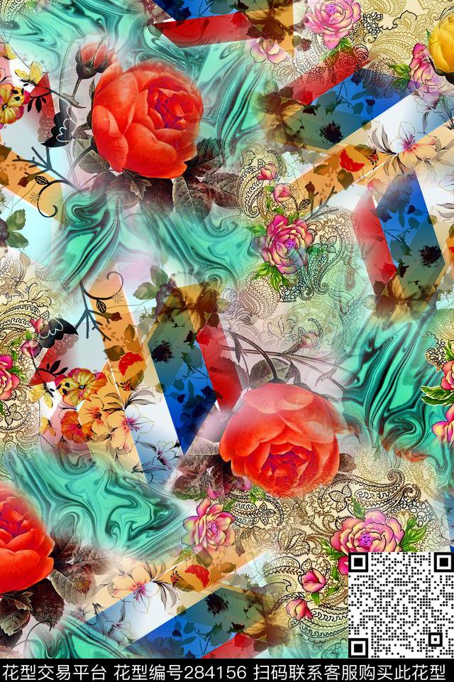 佩斯利涡旋纹花卉豹纹数码印花华亿平台下载（图片编号: 284156） - 瓦栏（Walan）