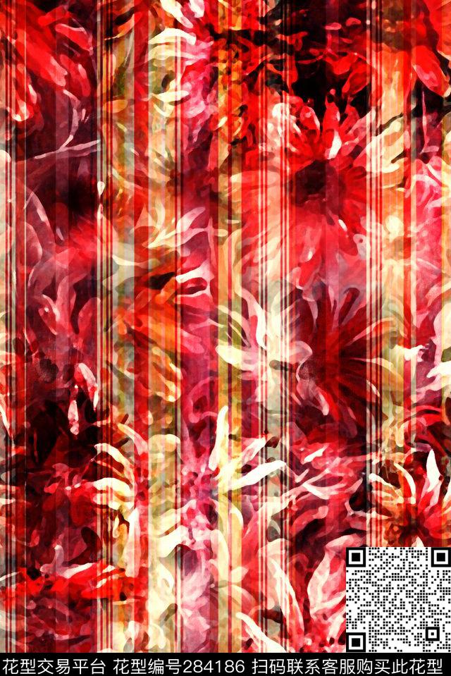 抽闲花卉水彩数码印花华亿平台下载（图片编号: 284186） - 瓦栏（Walan）