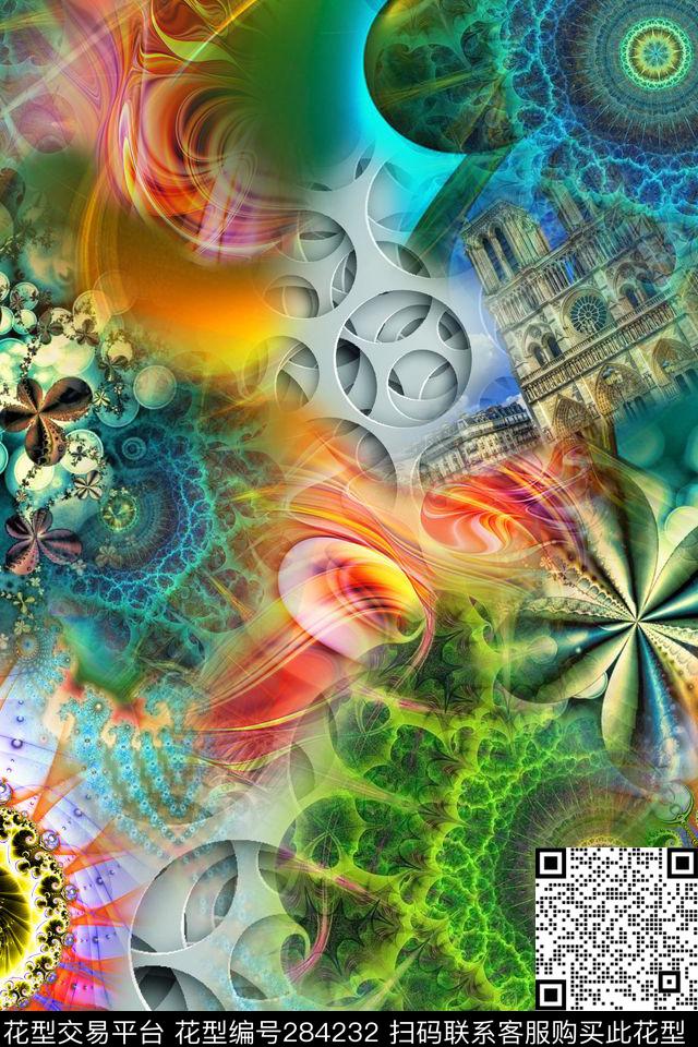 抽象花卉炫彩数码印花华亿平台下载（图片编号: 284232） - 瓦栏（Walan）