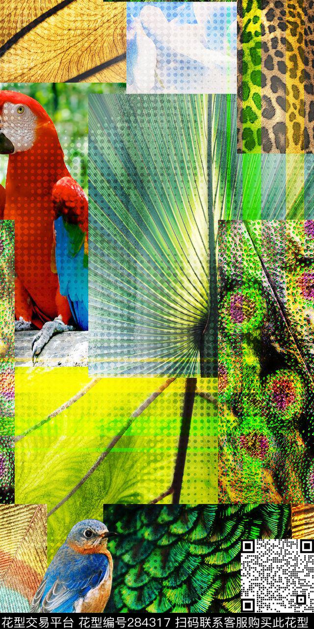 热带鸟类豹纹数码印花华亿平台下载（图片编号: 284317） - 瓦栏（Walan）