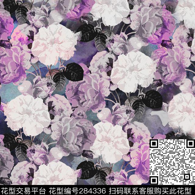 手绘水彩花卉抽象数码印花华亿平台下载（图片编号: 284336） - 瓦栏（Walan）