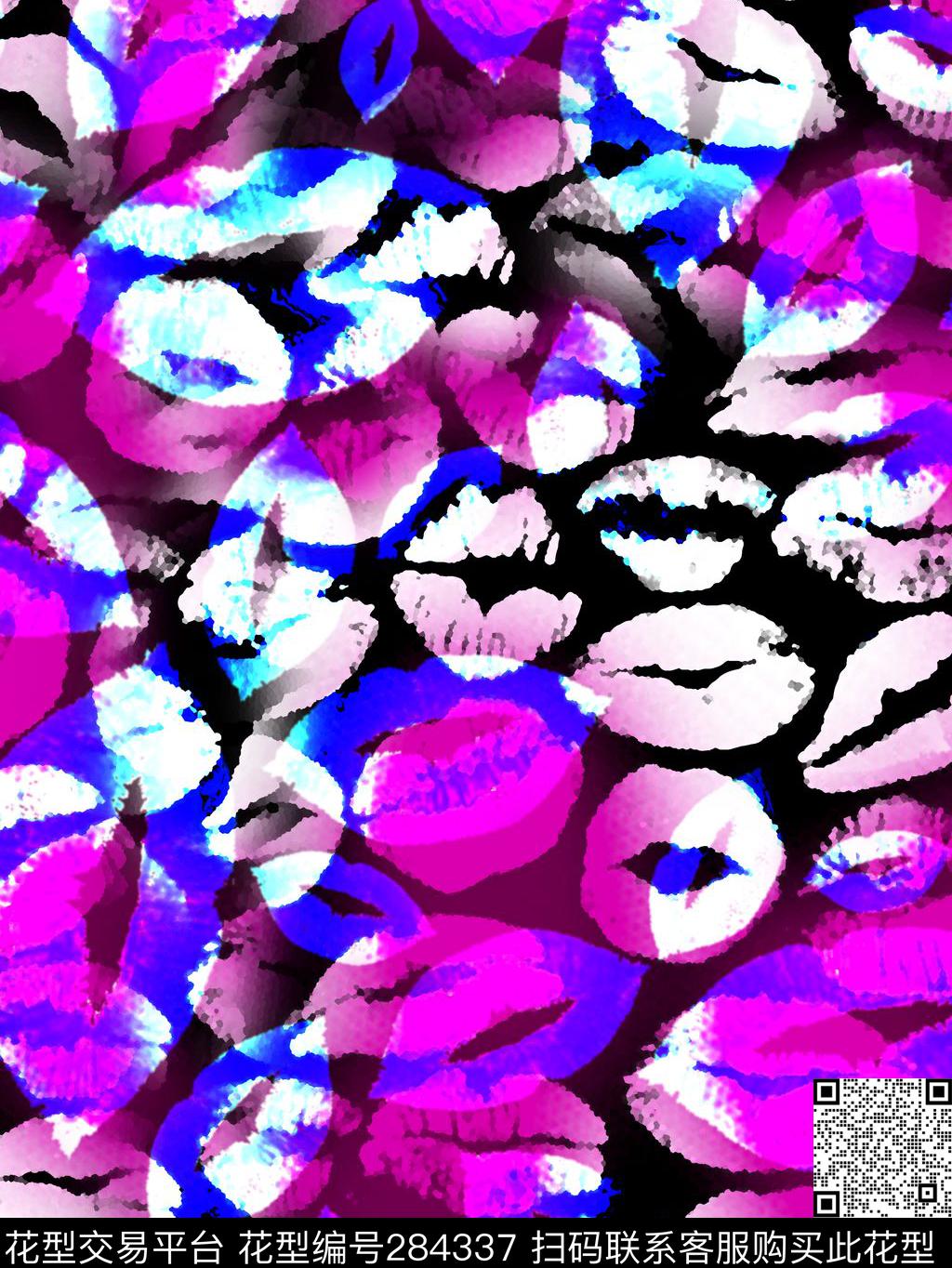 抽象唇印光感数码印花华亿平台下载（图片编号: 284337） - 瓦栏（Walan）