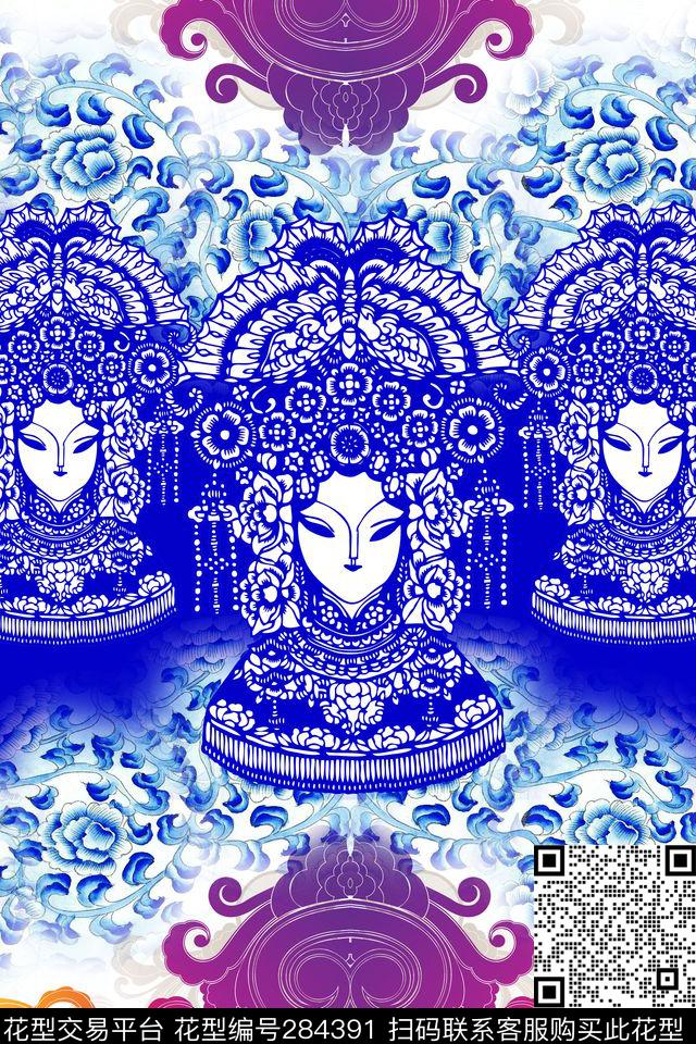 中国风青花瓷古典数码印花华亿平台下载（图片编号: 284391） - 瓦栏（Walan）