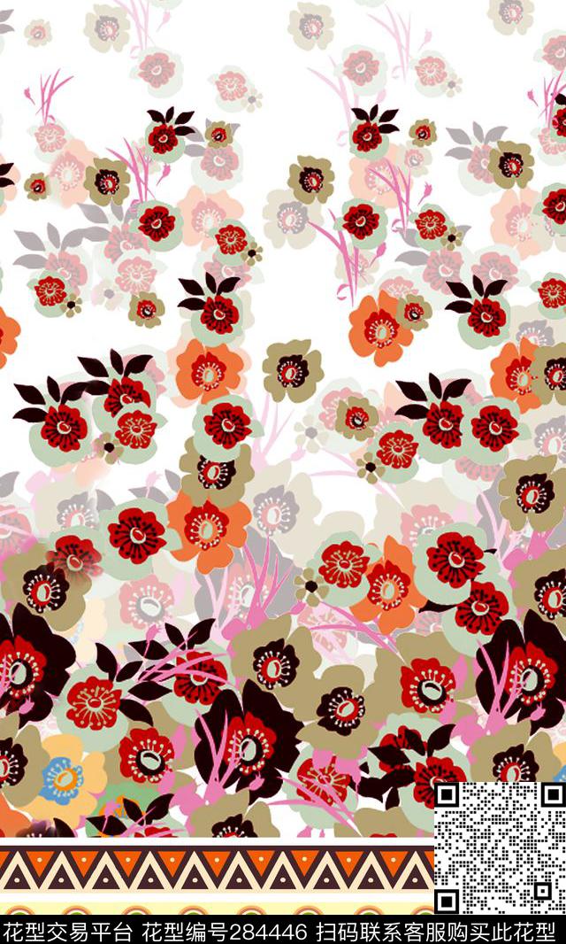 花卉玫瑰剪影传统印花华亿平台下载（图片编号: 284446） - 瓦栏（Walan）