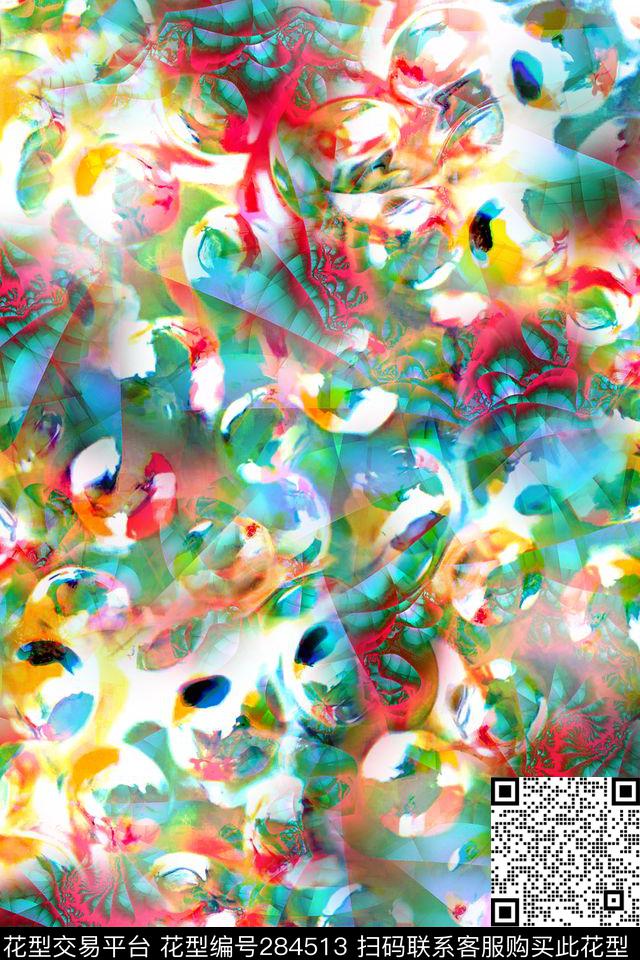 抽象手绘水彩花卉数码印花华亿平台下载（图片编号: 284513） - 瓦栏（Walan）