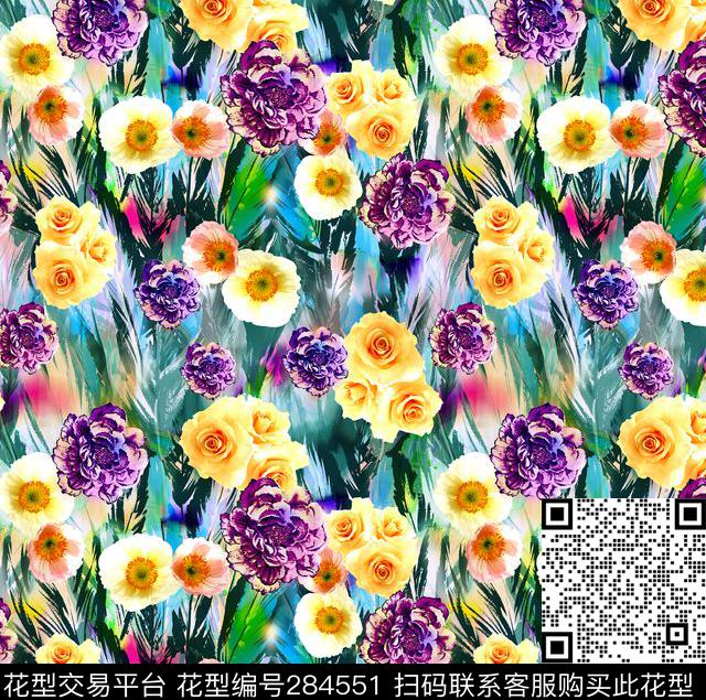 花卉光感炫彩数码印花华亿平台下载（图片编号: 284551） - 瓦栏（Walan）