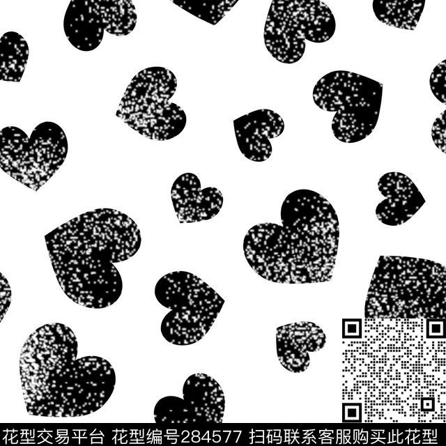 几何爱心简约黑白传统印花华亿平台下载（图片编号: 284577） - 瓦栏（Walan）