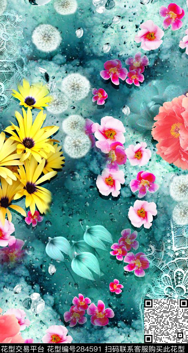 花卉蕾丝水滴数码印花华亿平台下载（图片编号: 284591） - 瓦栏（Walan）