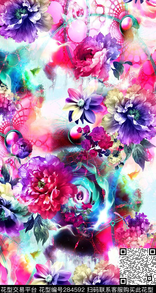 手绘水彩渐变晕染数码印花华亿平台下载（图片编号: 284592） - 瓦栏（Walan）