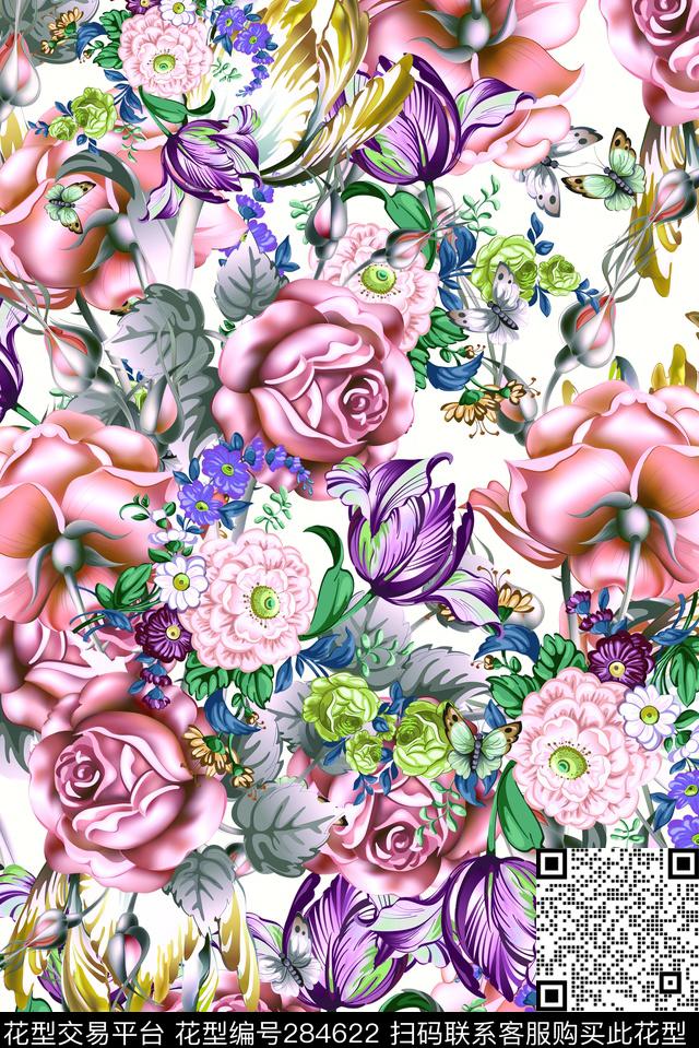 花卉清新素雅数码印花华亿平台下载（图片编号: 284622） - 瓦栏（Walan）