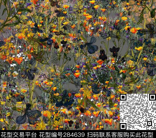 手绘油画花卉小花数码印花华亿平台下载（图片编号: 284639） - 瓦栏（Walan）