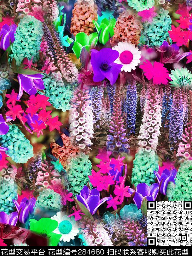 花卉炫彩光感数码印花华亿平台下载（图片编号: 284680） - 瓦栏（Walan）