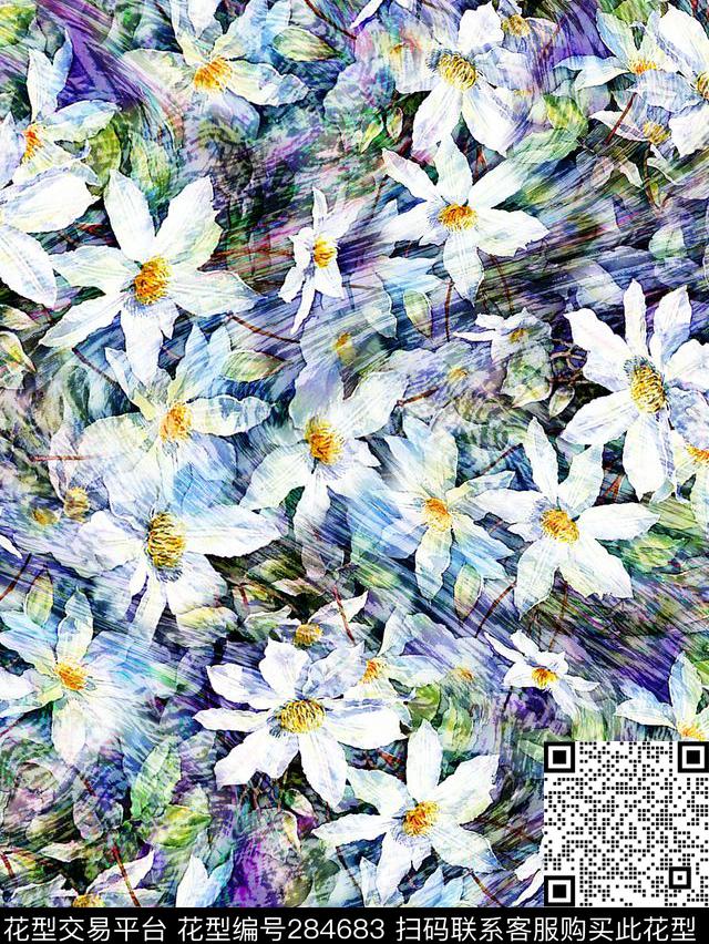 油画水彩花卉写意数码印花华亿平台下载（图片编号: 284683） - 瓦栏（Walan）