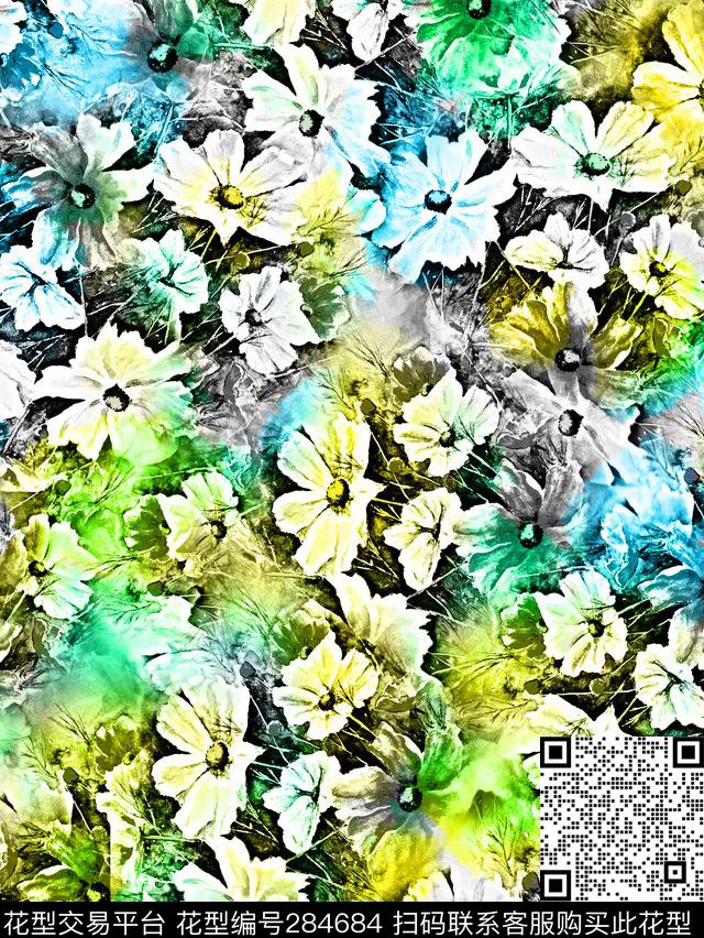 手绘素描写意炫彩数码印花华亿平台下载（图片编号: 284684） - 瓦栏（Walan）