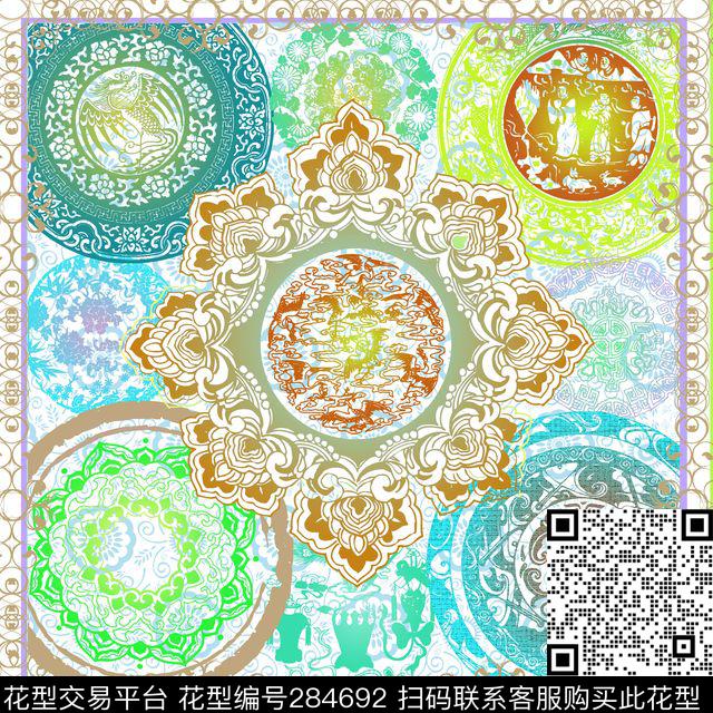 中国风青花瓷花卉数码印花华亿平台下载（图片编号: 284692） - 瓦栏（Walan）