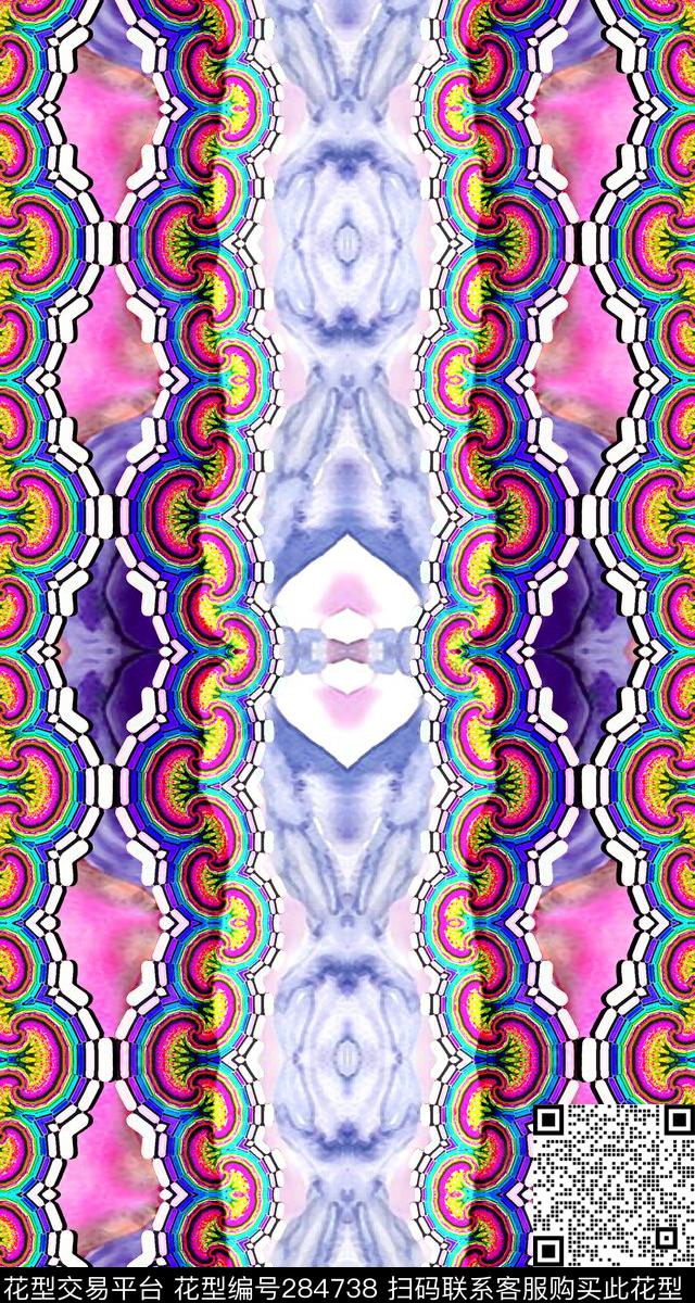 几何线条多彩撞色民族风数码印花华亿平台下载（图片编号: 284738） - 瓦栏（Walan）