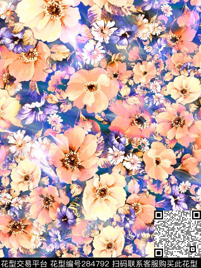 手绘水彩花卉温馨数码印花华亿平台下载（图片编号: 284792） - 瓦栏（Walan）
