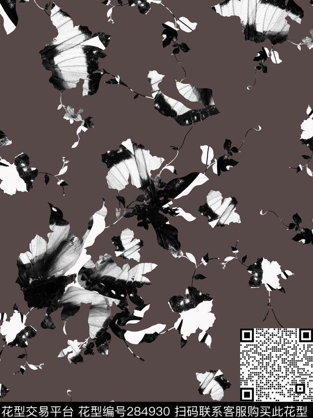 手绘抽象花卉数码印花华亿平台下载（图片编号: 284930） - 瓦栏（Walan）