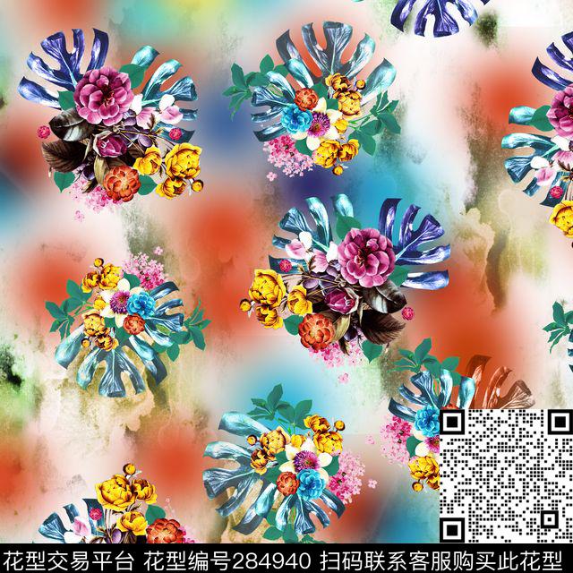 手绘水彩光感晕染数码印花华亿平台下载（图片编号: 284940） - 瓦栏（Walan）