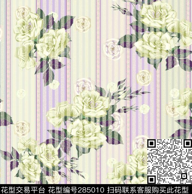 碎花花卉竖条纹数码印花华亿平台下载（图片编号: 285010） - 瓦栏（Walan）