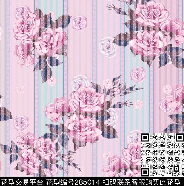 碎花花卉竖条纹数码印花华亿平台下载（图片编号: 285014） - 瓦栏（Walan）