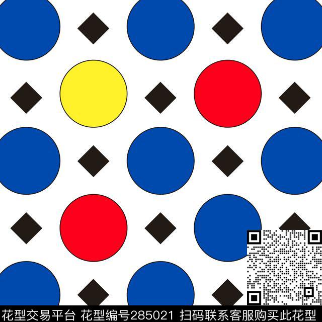 几何圆点方块撞色抽象传统印花华亿平台下载（图片编号: 285021） - 瓦栏（Walan）