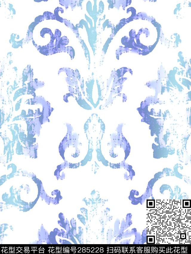 巴洛克波西米亚青花瓷传统印花华亿平台下载（图片编号: 285228） - 瓦栏（Walan）