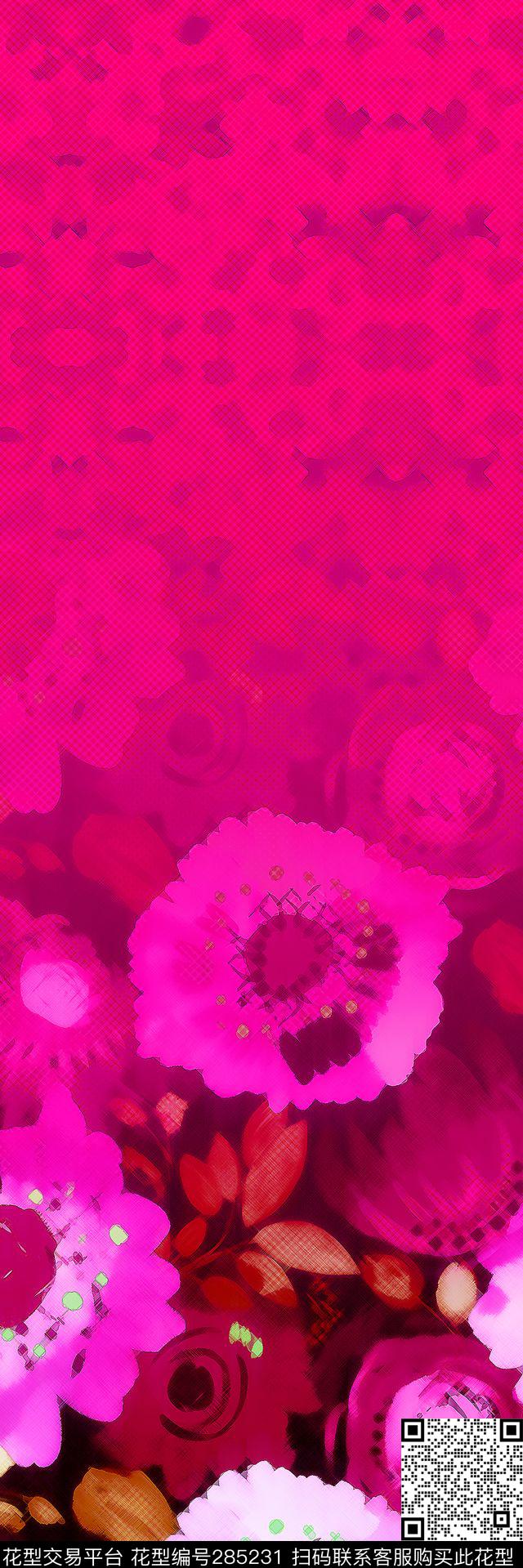 大花花卉花朵数码印花华亿平台下载（图片编号: 285231） - 瓦栏（Walan）