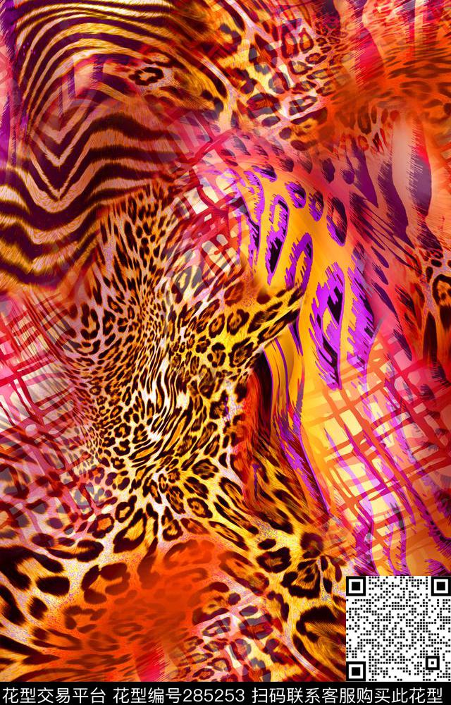 动物纹格子数码印花华亿平台下载（图片编号: 285253） - 瓦栏（Walan）