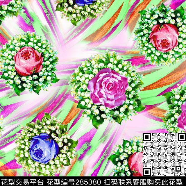 花卉玫瑰炫彩数码印花华亿平台下载（图片编号: 285380） - 瓦栏（Walan）