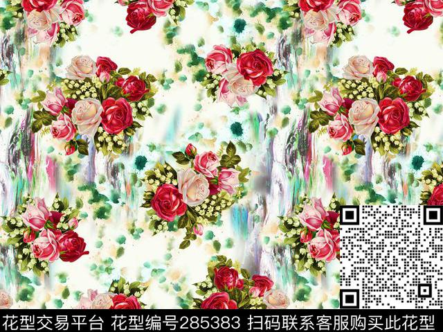 手绘水彩花卉碎花数码印花华亿平台下载（图片编号: 285383） - 瓦栏（Walan）