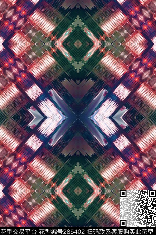 建筑抽象结合菱格数码印花华亿平台下载（图片编号: 285402） - 瓦栏（Walan）