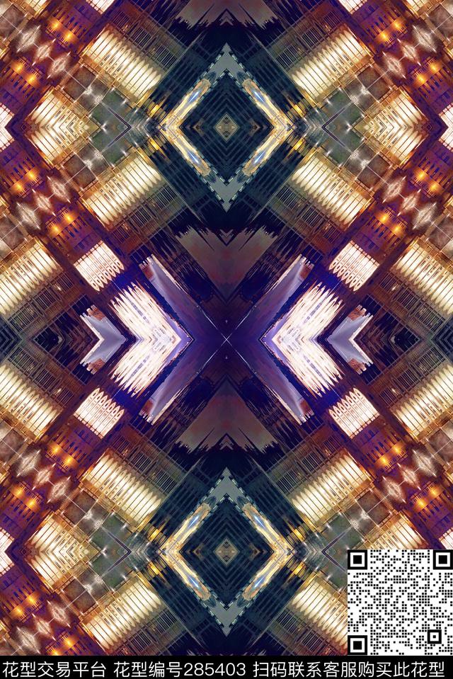 建筑抽象结合菱格数码印花华亿平台下载（图片编号: 285403） - 瓦栏（Walan）