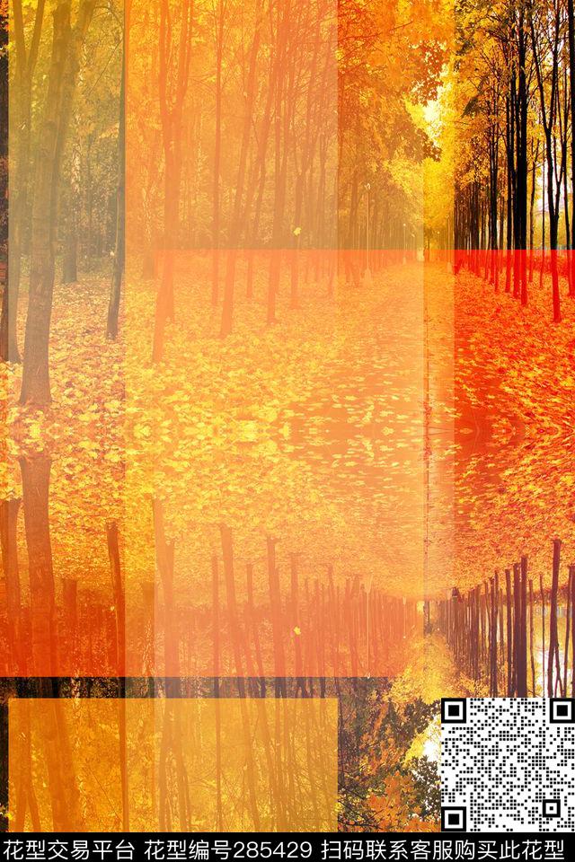 风景树林抽象数码印花华亿平台下载（图片编号: 285429） - 瓦栏（Walan）