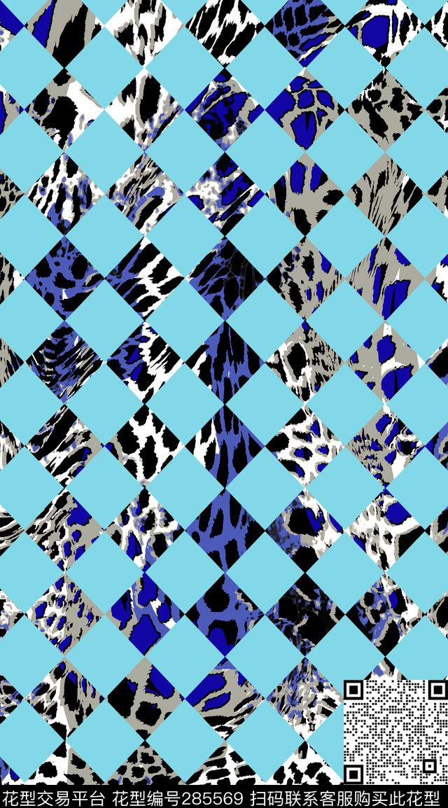 几何格子豹纹动物纹传统印花华亿平台下载（图片编号: 285569） - 瓦栏（Walan）