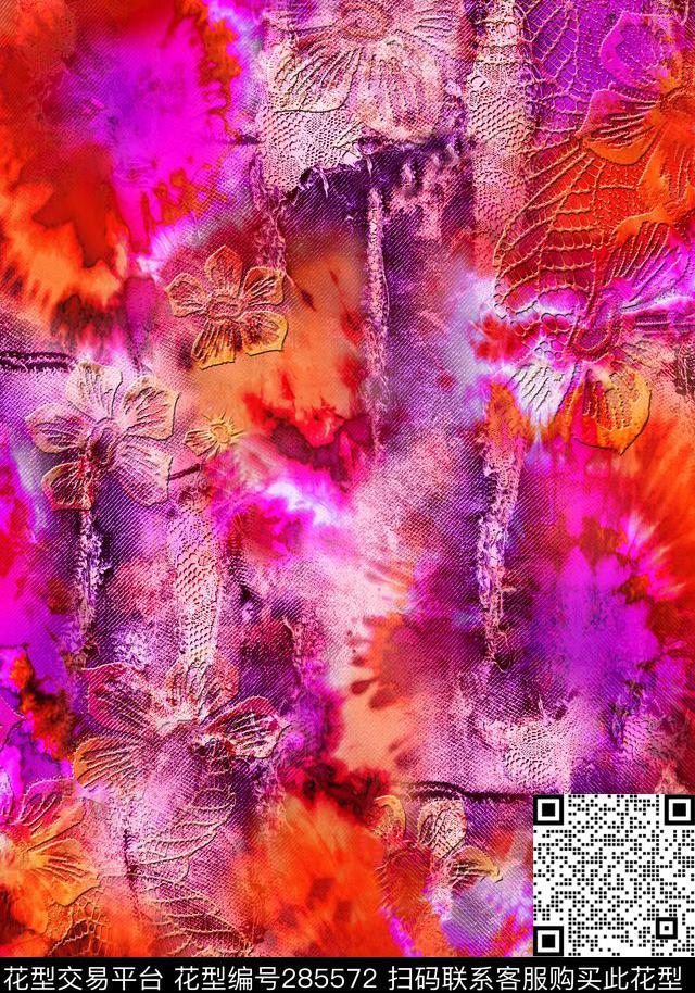 数码蕾丝扎染蕾丝数码印花华亿平台下载（图片编号: 285572） - 瓦栏（Walan）