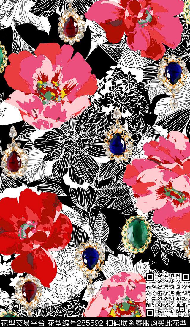 花卉数码印花华亿平台下载（图片编号: 285592） - 瓦栏（Walan）